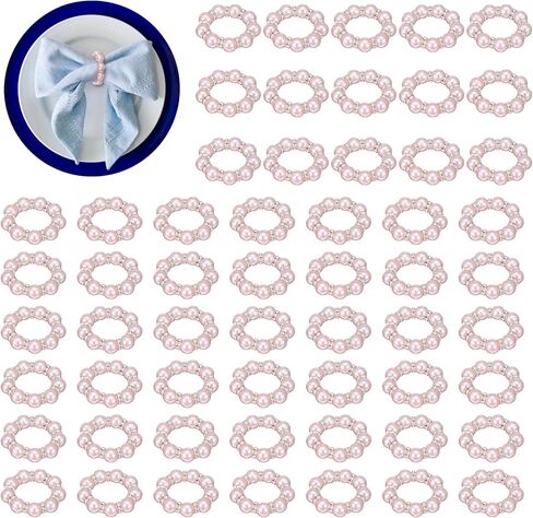 cobee 100Pcs Pearl Napkin Rings, Gold Disposable Napkin Rings Imitation Pearl Napkin Ring Holder Beaded Serviette Rings Buckles for Valentine's Day Wedding Party Dinner Table Decor Daily Use in Saudi Arabia