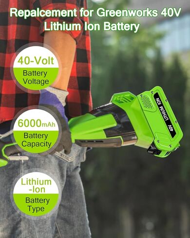 بطارية ليثيوم 40 فولت 6000 مللي أمبير في الساعة بديلة لبطارية Greenworks 40V 6.0Ah متوافقة مع أداة Greenworks 40V وشاحن، حزمة واحدة in Kuwait