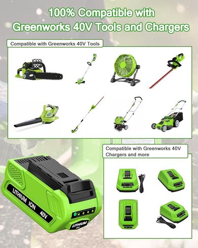 بطارية ليثيوم 40 فولت 6000 مللي أمبير في الساعة بديلة لبطارية Greenworks 40V 6.0Ah متوافقة مع أداة Greenworks 40V وشاحن، حزمة واحدة in Kuwait