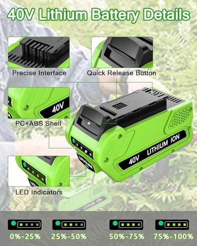 بطارية ليثيوم 40 فولت 6000 مللي أمبير في الساعة بديلة لبطارية Greenworks 40V 6.0Ah متوافقة مع أداة Greenworks 40V وشاحن، حزمة واحدة in Kuwait