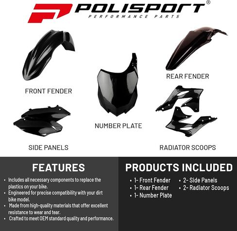 Polisport Motocross (MX) Replica Plastic Kit for Kawasaki KX 250F (2013-16) – OEM Quality, Durable, Flexible & Perfect Fit – Green/Black in Saudi Arabia