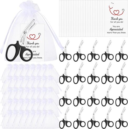 20 Pcs Trauma Shears, Gifts for Nurse Day, Medical Scissors with Organza Bags and Thank You Gift Tags, Stainless Steel Gauze Shears for Nurses Doctors EMS Volunteers (Black) in Saudi Arabia