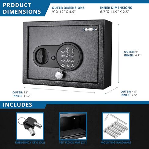 Barska Top Opening Keypad Safe – Compact Digital Security Box for Home or Office, Solid Steel, Anti-Pry Hinges, 2 Locking Bolts, Backup Keys, Floor Mat, Mounting Hardware – Jewelry & Valuables in Saudi Arabia