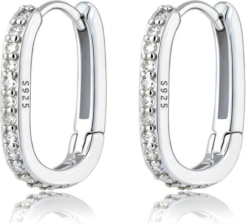 925 Sterling Silver Gold Diamond Hoop Earrings for Women Teens, Hypoallergenic Small Dainty CZ Square Huggies Paperclip Earring, U Hoop Earrings Minimalist in Kuwait
