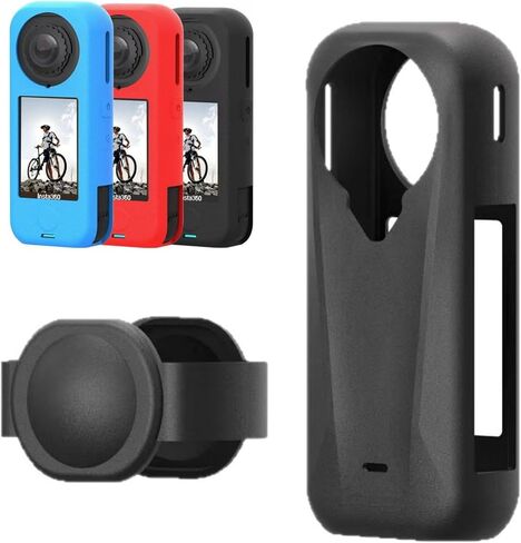 حافظة واقية من السيليكون لجهاز Insta360 X4 Air، مبيت وأكمام جلدية ناعمة، مع غطاء عدسة لكامل الجسم لحماية العدسات وملحقات الكاميرا (أسود) in Kuwait