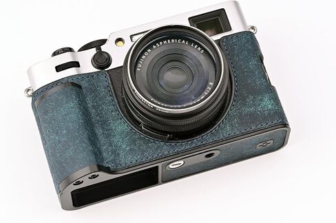 نصف حافظة كاميرا مصنوعة يدويًا من الجلد الأصلي لهاتف Fujifilm X100VI/Fujifilm X100VI - طبقة علوية من جلد البقر + لوحة قاعدة معدنية + تصميم ساق اليد (بني غير لامع) in Kuwait