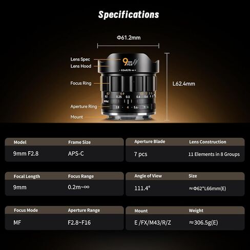 AstrHori 9mm F2.8 APS-C Ultra Wide Angle Lens for Sony E, Compatible with Sony E-Mount Cameras A5000 A6000 A6100 A6300 A6400 A6500 A6600 NEX-3 NEX-3N in Saudi Arabia