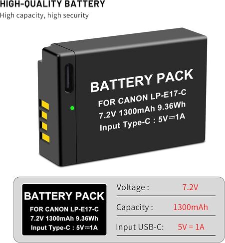 2 حزمة USB-C LP-E17 بطارية شحن سريع لكاميرات EOS R8، R10، R50، R100، EOS RP، Rebel T6i، T6s، T7i، T8i، Rebel SL2، SL3، EOS M3، M6، M6 Mark II، EOS 77D، 750D، 760D، 800D، KISS X8i in Saudi Arabia