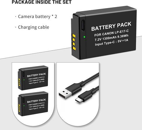 2 حزمة USB-C LP-E17 بطارية شحن سريع لكاميرات EOS R8، R10، R50، R100، EOS RP، Rebel T6i، T6s، T7i، T8i، Rebel SL2، SL3، EOS M3، M6، M6 Mark II، EOS 77D، 750D، 760D، 800D، KISS X8i in Saudi Arabia