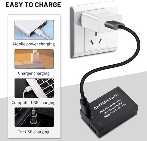 2 حزمة USB-C LP-E17 بطارية شحن سريع لكاميرات EOS R8، R10، R50، R100، EOS RP، Rebel T6i، T6s، T7i، T8i، Rebel SL2، SL3، EOS M3، M6، M6 Mark II، EOS 77D، 750D، 760D، 800D، KISS X8i in Saudi Arabia