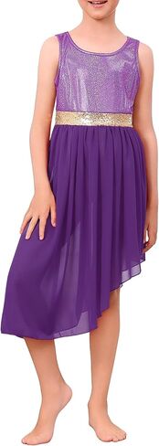 IDOPIP Praise Dance Overlay for Girls Metallic Sequin Praise Dance Dress Asymmetrical Worship Tunic Liturgical Dancewear 3-10 in Saudi Arabia