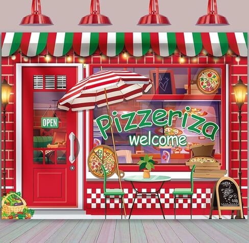 Pizza Shop Backdrop Pizza Birthday Photography Background Pizzeria Shop Baby Shower Party Decorations Booth Props (7x5FT(2.1m x 1.5m)) in Saudi Arabia