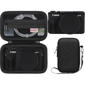 حافظة صلبة من BOVKE + غطاء سيليكون لكاميرا Canon PowerShot G7 X Mark II الرقمية، حقيبة تخزين EVA مقاومة للصدمات مع حافظة واقية من السيليكون الناعم، غطاء عدسة قابل للإزالة، حزام معصم، وردي in Kuwait