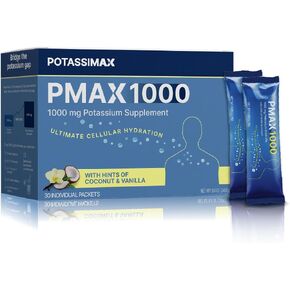 PMAX1000 Potassium Supplement Powder 1000mg, High Dose 4-Type Potassium Blend with Citrate, Chloride, Gluconate & Bicarbonate, Electrolyte, Kidney & Heart Support Supplement (36 Travel-Ready Packets) in Saudi Arabia