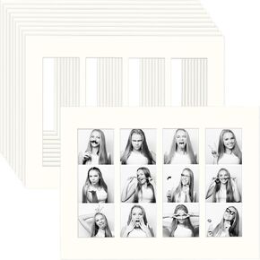مجموعة مكونة من 10 سجادات لإطارات الصور مقاس 11 × 8.5 طقم عرض لوحة حصيرة مقطوعة مسبقًا لصور 6 × 2 و4 فتحات للصور حصيرة لإطارات الصور والأعمال الفنية لتزيين الجدران (أبيض) in Kuwait