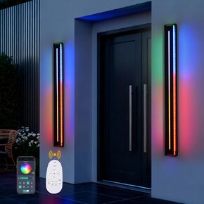vinluz 2 حزمة في الهواء الطلق rgb أضواء الجدار الطويلة، الذكية 24 بوصة rgb / دافئ / أبيض عكس الضوء الحديثة أدى الجدار الإضاءة ip65 للماء الجدار الشمعدان الطويل مع جهاز التحكم عن بعد لجمع الحزب in Kuwait