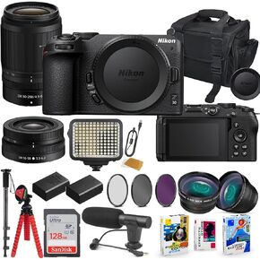 Nikon Z30 Mirrorless Camera with 16-50mm & 55-250mm Lens Bundle with Extra Battery, LED Light, Microphone, 128GB High Speed Memory Flash, Accessory Bundle (28 Items) in Saudi Arabia