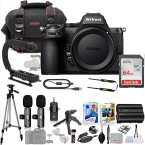 مجموعة هيكل كاميرا Nikon Z5 II بدون مرآة + نظام ميكروفون لاسلكي + حزمة ملحقات تتضمن ذاكرة سعة 64 جيجابايت، وقبضة U، وحقيبة، وحامل ثلاثي القوائم، وبرامج والمزيد (27 عنصرًا) in Kuwait