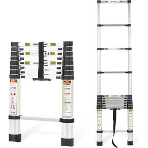 Rikade Telescoping Ladder 6.5 قدم وسرد العلية ، الألومنيوم الشاق مع أقدام غير انزلاق ، 330 رطل من أجل RV ، العلية ، السقف والاستخدام متعدد السطح in Kuwait