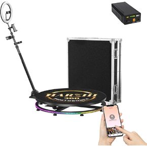 كشك صور HARZHI 360 درجة مع حقيبة طيران، آلة كشك صور 360 درجة لحفلات عيد الميلاد وحفلات الزفاف، تطبيق برمجي للتحكم عن بعد وملحقات الدوران التلقائي (68 سم /26.8 بوصة) in Kuwait