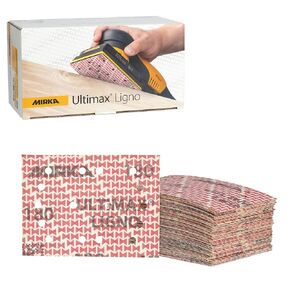ألواح كاشطة Mirka Ultimax Ligno مقاس 3 × 4 بوصة بحبيبات P180 مزودة بخطاف وحلقة، عدد 50 لتشطيب الخشب الصلب in Kuwait