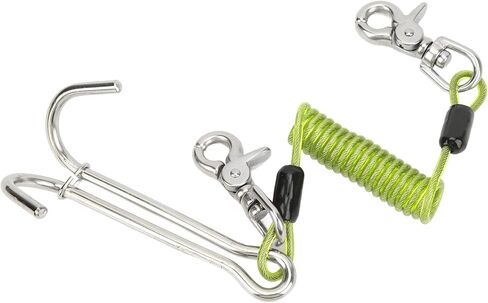 316 Stainless Steel Diving Current Hook Double Reef Hook, 13cm Length, 1m Spiral Coil Lanyard - Corrosion Resistant, Quick Release Lanyard for Camera Flashlight, Underwater in Kuwait