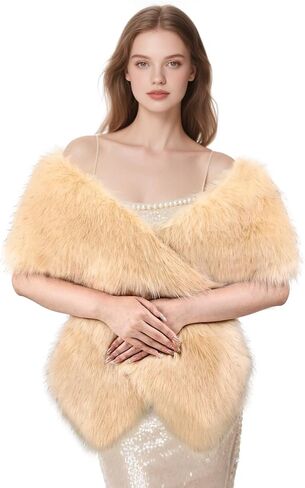 Faux Fur Shawl, Women's Long Cloak for Wedding Party Festive Celebrations Winter Clothing Decor in Kuwait