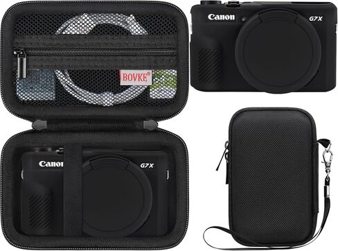 حافظة صلبة من BOVKE + غطاء سيليكون لكاميرا Canon PowerShot G7 X Mark II الرقمية، حقيبة تخزين EVA مقاومة للصدمات مع حافظة واقية من السيليكون الناعم، غطاء عدسة قابل للإزالة، حزام معصم، وردي in Kuwait