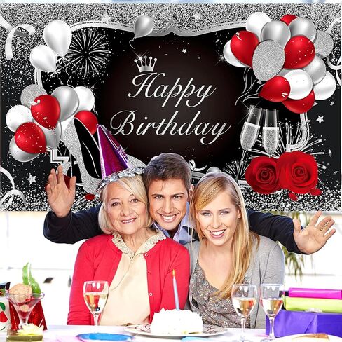 Irenare عيد ميلاد سعيد راية عيد ميلاد أحمر خلفية الديكور الأحمر للنساء الرجال راية سوداء لإمدادات الحفلات بريق زهرة الورد بالون الكعب العالي خلفية التصوير الشمبانيا 72.8 × 43.3 بوصة in Kuwait