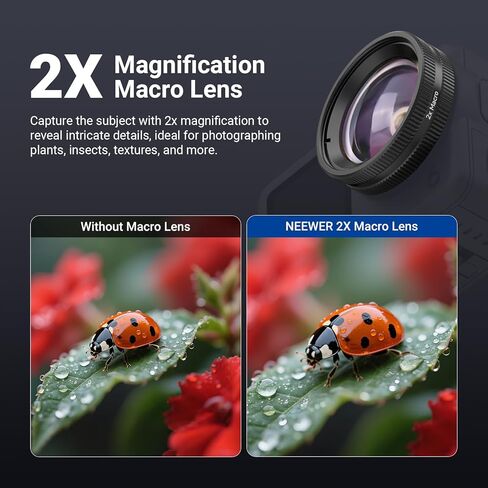NEEWER Macro Lens Compatible with DJI Osmo Action 6 Only, Action Camera Close Up Photography Accessories with 2X Magnification, 2 Elements 1 Group, 2-3cm Focus Range, LS010 in Saudi Arabia