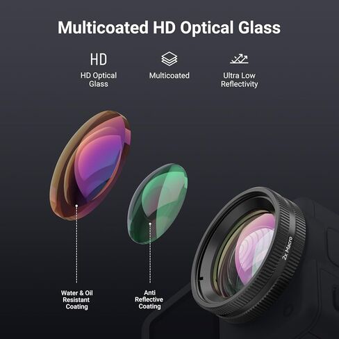 NEEWER Macro Lens Compatible with DJI Osmo Action 6 Only, Action Camera Close Up Photography Accessories with 2X Magnification, 2 Elements 1 Group, 2-3cm Focus Range, LS010 in Saudi Arabia