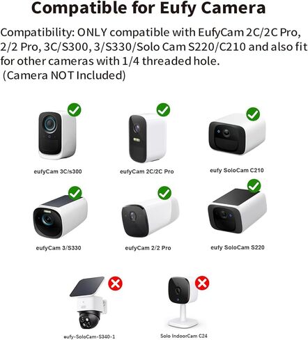 Tonton 2 Pack كاميرا أمان مثبتة على الحائط متوافقة مع eufyCam 2C/2C Pro، 2/2 Pro، 3C/S300، 3/S330، SoloCam S220/C210، Ring، Arlo، وغيرها من الكاميرات اللولبية 1/4 بوصة، دعامة قابلة للتعديل 360 درجة، أبيض in Saudi Arabia