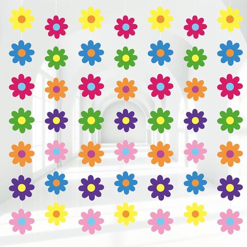 Pasimy 8 Pcs Daisy Boho Party Decorations Groovy Daisy Paper Garlands White Flower Hanging Garland Banner Hippie Flower Cutouts for Birthday Shower Wedding Retro Party Favor Supplies (Pastel Color) in Saudi Arabia