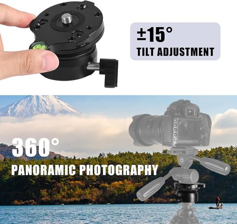 قاعدة تسوية ثلاثية القوائم بخيط 1/4 بوصة، لوحة رأس حامل ثلاثي القوائم من الألومنيوم ±15 درجة ضبط إمالة الكاميرا مع مستوى الفقاعات لكاميرات DSLR وكاميرات الفيديو والتلسكوبات الذكية in Kuwait