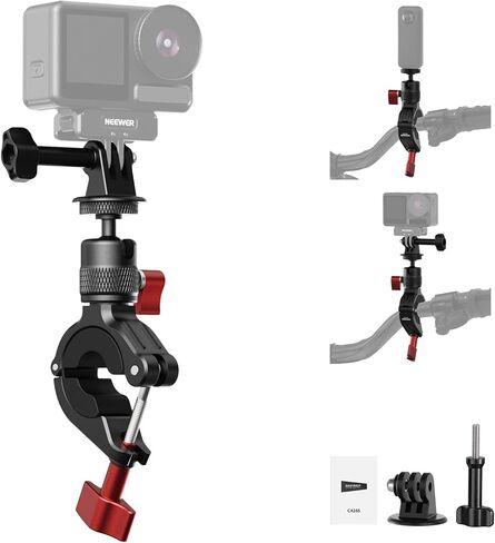 NEEWER Motorcycle Bike Handlebar Mount Compatible with GoPro DJI Osmo Action Cameras, Handle Bar Pole Clamp Holder with 360° Rotation for POV Video Recording, CA165 in Saudi Arabia