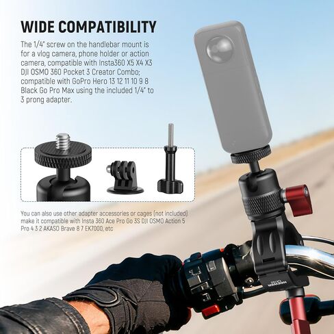 NEEWER Motorcycle Bike Handlebar Mount Compatible with GoPro DJI Osmo Action Cameras, Handle Bar Pole Clamp Holder with 360° Rotation for POV Video Recording, CA165 in Saudi Arabia