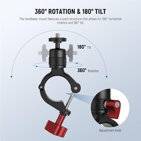 NEEWER Motorcycle Bike Handlebar Mount Compatible with GoPro DJI Osmo Action Cameras, Handle Bar Pole Clamp Holder with 360° Rotation for POV Video Recording, CA165 in Saudi Arabia