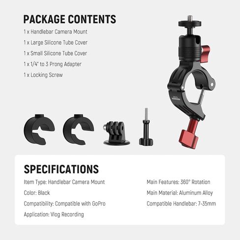 NEEWER Motorcycle Bike Handlebar Mount Compatible with GoPro DJI Osmo Action Cameras, Handle Bar Pole Clamp Holder with 360° Rotation for POV Video Recording, CA165 in Saudi Arabia