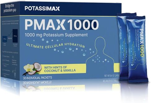 PMAX1000 Potassium Supplement Powder 1000mg, High Dose 4-Type Potassium Blend with Citrate, Chloride, Gluconate & Bicarbonate, Electrolyte, Kidney & Heart Support Supplement (36 Travel-Ready Packets) in Saudi Arabia