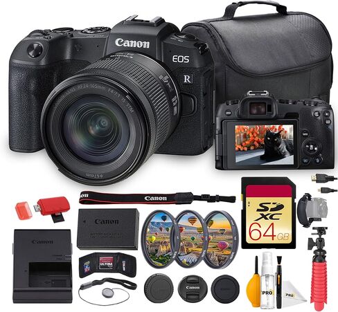 كاميرا Canon EOS RP بدون مرآة مع عدسة مقاس 24-105 مم f/4-7.1 هي حزمة عدسات STM | مستشعر كامل الإطار بدقة 26.2 ميجابكسل، والتركيز البؤري التلقائي ثنائي البكسل، وفيديو بدقة 4K | رائعة للسفر والتصوير العائلي + بطاقة سعة 64 جيجابايت + حقيبة + المزيد in Saudi Arabia