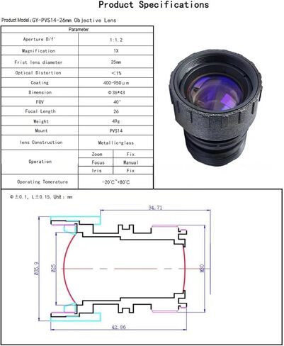 PVS14 PVS31 PVS15 عدسة موضوعية 40 درجة 1X أنبوب رؤية ليلية مجهر أحادي العين NVG أنبوب تكثيف الصورة، أسود in Kuwait