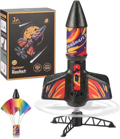 Sainsmart Jr. Rocket Launcher for Kids ، 200 قدم من ارتفاع الطيران ، صاروخ الهواء الآلي مع المظلة ، لعبة خارج الهواء الطلق مع الأراضي بأمان ، الأسود in Kuwait