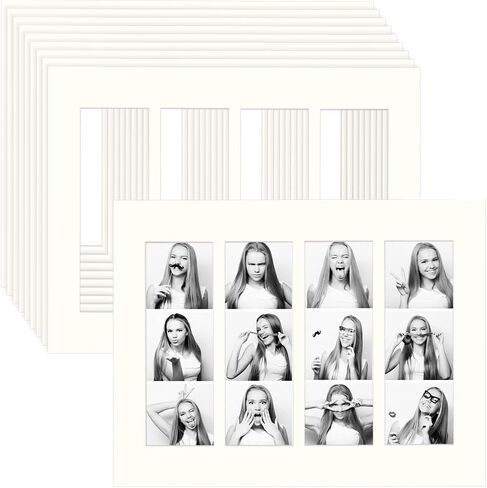 مجموعة مكونة من 10 سجادات لإطارات الصور مقاس 11 × 8.5 طقم عرض لوحة حصيرة مقطوعة مسبقًا لصور 6 × 2 و4 فتحات للصور حصيرة لإطارات الصور والأعمال الفنية لتزيين الجدران (أبيض) in Kuwait