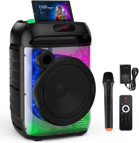 Karaoke Machine,Portable Bluetooth Speaker with Wireless Mic for Adults/Kids,8" Bass & RGB Lights,DJ PA System with 3600mAh Battery, Supports USB/AUX/HDMI/FM in Saudi Arabia