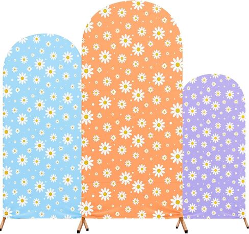 Daisy Theme Arch Backdrop Cover Set of 3 Orange Arch Covers Blue Spandex Stretch Purple Backdrop Stand 4ft, 5ft, 6ft for Wedding Birthday Banquet Ceremony Decoration in Saudi Arabia
