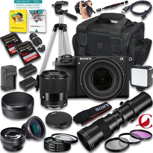 كاميرا Sony a6700 بدون مرآة مع عدسة Sigma 30mm f/1.4 DC DN المعاصرة و420-800mm f/8 اليدوية فائقة الدقة + ذاكرة 128 جيجابايت + بطارية إضافية + حقيبة كاميرا + المزيد (حزمة 31 قطعة) in Saudi Arabia