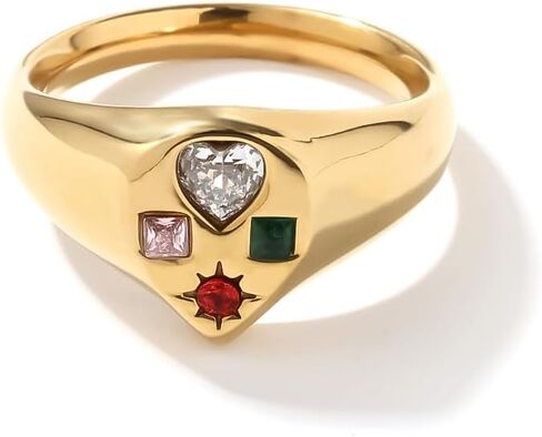 Chunky 18K Gold Plated Dome Rings for Women& Men Luxurious Cubic Zirconia Band Style Rings Bold Stacking Crossiant Statement Wrap Ring Classical Puff Domed Wide Band for Party Cocktail Christmas in Kuwait