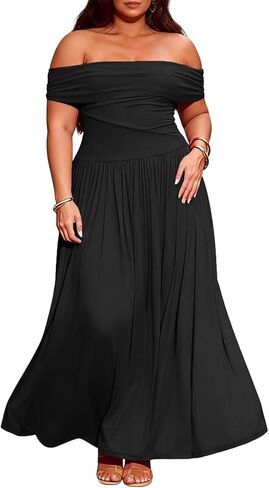 النساء خارج الكتف الفستان Maxi Bodycon Ruched تدفقات طويلة الفساتين مطوية فستان الصيف in Saudi Arabia