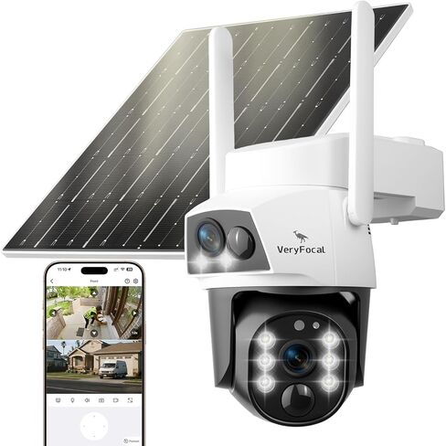 كاميرا أمان مزدوجة العدسات تعمل بالطاقة الشمسية، 4 ميجابكسل 360 درجة PTZ لاسلكية في الهواء الطلق و2.4 جيجا هرتز/5 جيجا هرتز واي فاي، مع رؤية ليلية كاملة الألوان، صوت ثنائي الاتجاه وIP66 مقاوم للماء للمراقبة المنزلية in Kuwait