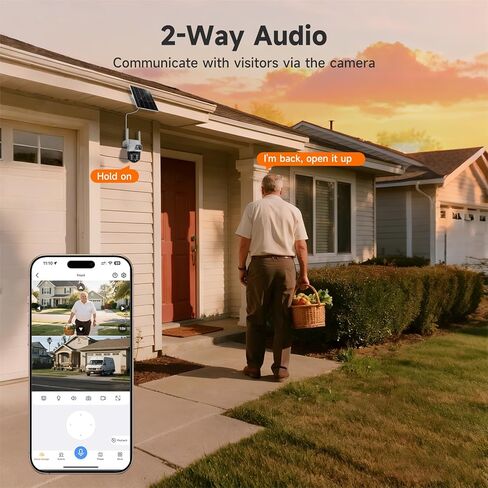 كاميرا أمان مزدوجة العدسات تعمل بالطاقة الشمسية، 4 ميجابكسل 360 درجة PTZ لاسلكية في الهواء الطلق و2.4 جيجا هرتز/5 جيجا هرتز واي فاي، مع رؤية ليلية كاملة الألوان، صوت ثنائي الاتجاه وIP66 مقاوم للماء للمراقبة المنزلية in Kuwait